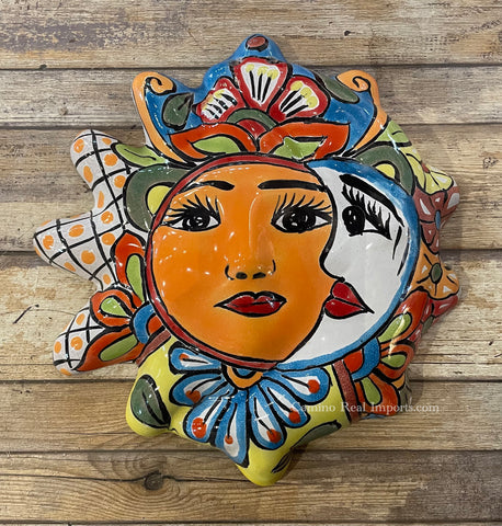Mexican Wall Hanging Talavera Pottery Eclipse Sun Face TSFE1003