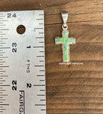 Sterling Silver Green Turquoise and Opal Inlay Cross Pendant STSP0020