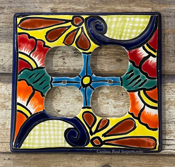 MEXICAN TALAVERA POTTERY DOUBLE  OUTLET SWITCH PLATE TDOSP006