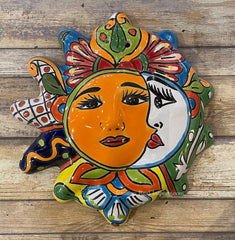 Mexican Wall Hanging Talavera Pottery Eclipse Sun Face TSFE1015