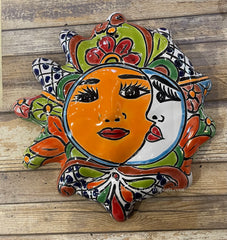 Mexican Wall Hanging Talavera Pottery Eclipse Sun Face TSFE1013