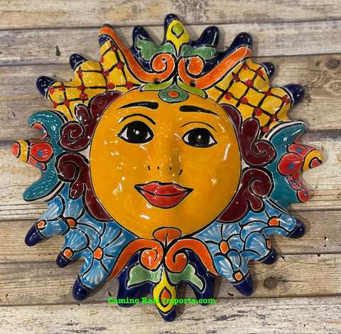 Mexican Wall Hanging Talavera Pottery Sun Face 11" TS110015