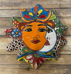 Mexican Wall Hanging Talavera Pottery Eclipse Sun Face TSFE1011