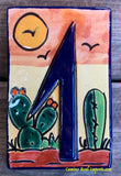 Talavera Tile House Numbers Cactus with Blue Border Desert Design