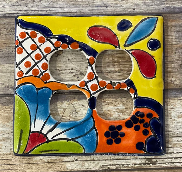 MEXICAN TALAVERA POTTERY DOUBLE  OUTLET SWITCH PLATE TDOSP009