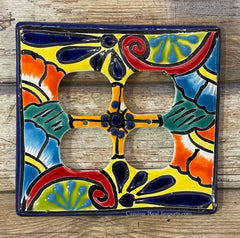 MEXICAN TALAVERA POTTERY DOUBLE  OUTLET SWITCH PLATE TDOSP004