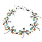 STERLING SILVER DRAGONFLY LINK BRACELET MULTI GEMSTONE TSC066