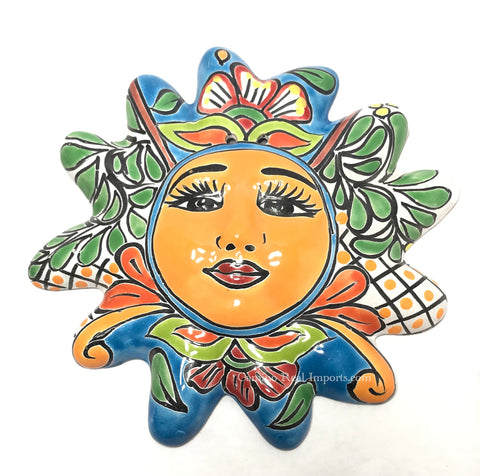 Mexican Wall Hanging Talavera Pottery Sun Face 10" TSM2014