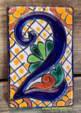 Talavera Tile House Numbers White with yellow dots Design