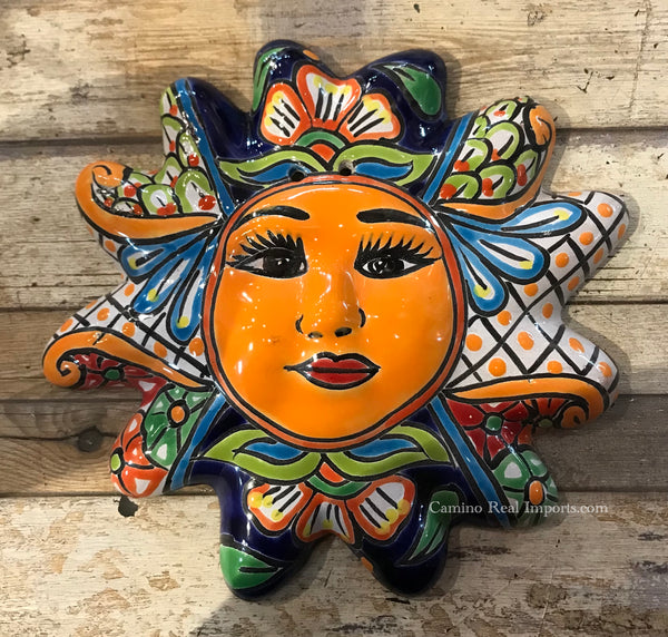 Mexican Wall Hanging Talavera Pottery Sun Face 10" TSM2001
