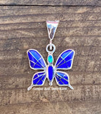 Sterling Silver Butterfly Lapis lazuli and Opal Inlay STSP008