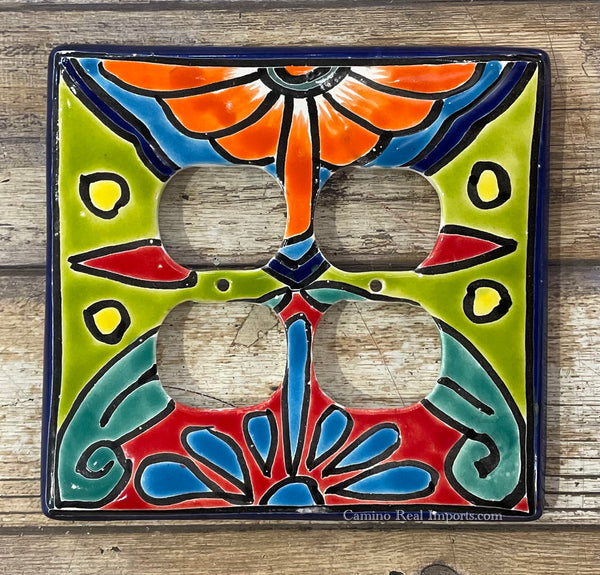 MEXICAN TALAVERA POTTERY DOUBLE  OUTLET SWITCH PLATE TDOSP010