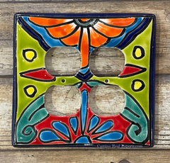 MEXICAN TALAVERA POTTERY DOUBLE  OUTLET SWITCH PLATE TDOSP010