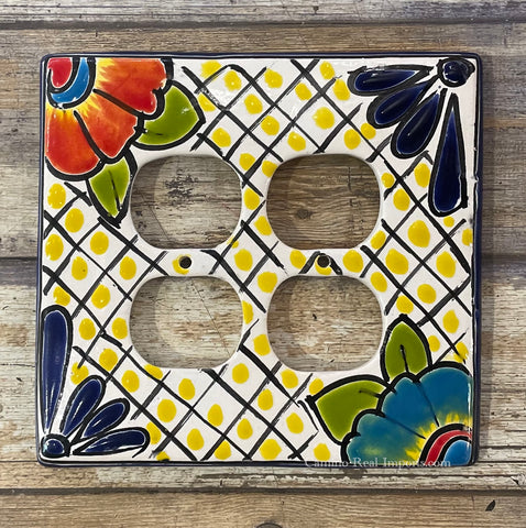 MEXICAN TALAVERA POTTERY DOUBLE  OUTLET SWITCH PLATE TDOSP003