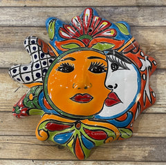 Mexican Wall Hanging Talavera Pottery Eclipse Sun Face TSFE1014