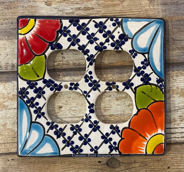 MEXICAN TALAVERA POTTERY DOUBLE  OUTLET SWITCH PLATE TDOSP008
