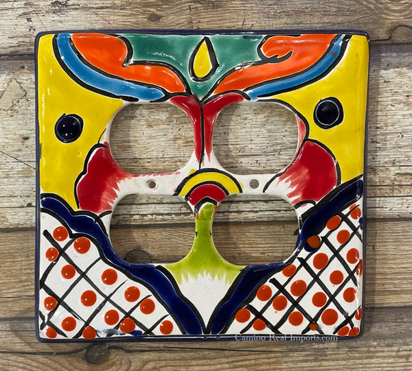 MEXICAN TALAVERA POTTERY DOUBLE  OUTLET SWITCH PLATE TDOSP005