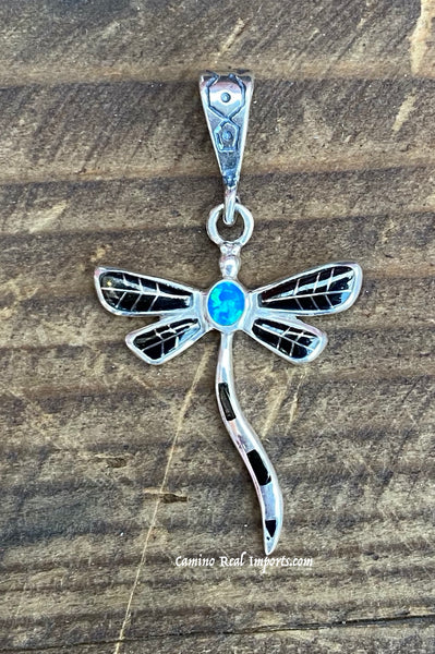 Sterling Silver Spiny Black Onix and Opal Dragonfly Pendant STSP0018