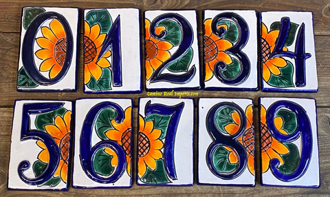 Talavera Tile House Numbers Sunflower Design