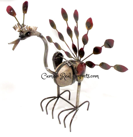 METAL PEACOCK WITH ROCK
