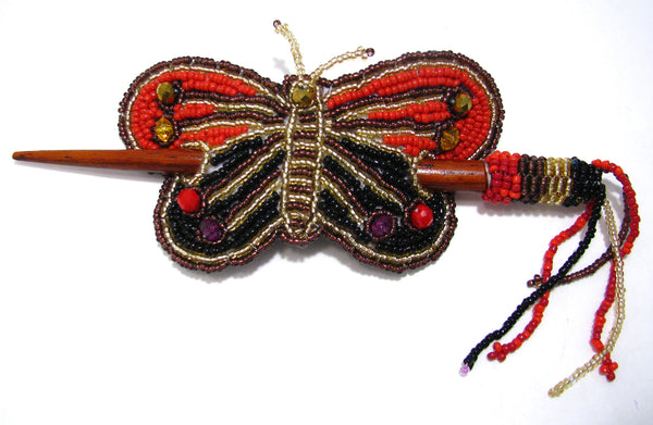 Beaded Butterfly Hair Barrette Hand Made With Slide Stick BBB008
