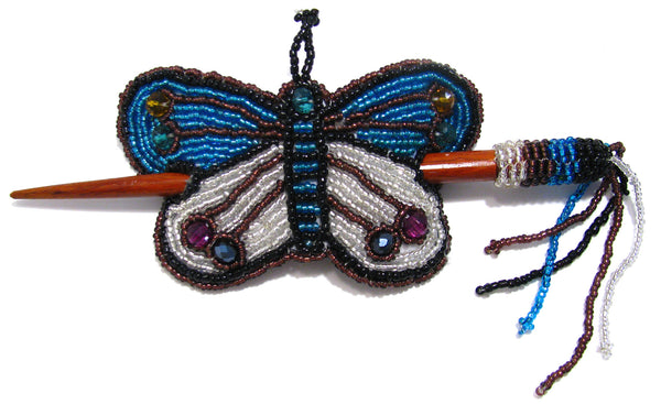 Butterfly Hair Barrette With Stick Hand Beaded Caminorealimports.com