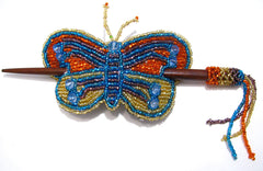 Beaded Butterfly Hair Barrette Hand Made With Slide Stick BBB002