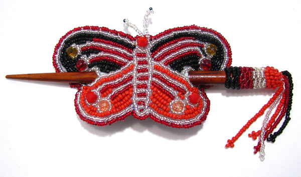 Butterfly Hair Barrette With Stick Hand Beaded Caminorealimports.com