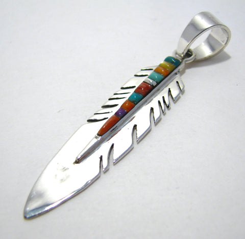 Sterling Silver Multi Stones Feather Pendant TSC033