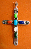 Multi Stone Silver Cross Pendant TSC004