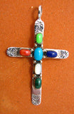 Multi Stone Silver Cross Pendant TSC004