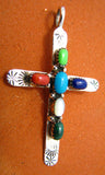 Multi Stone Silver Cross Pendant TSC004