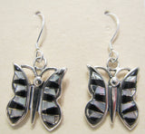 Butterfly Earrings Sterling Silver Black Onix and Mother Pearl Inlay TSC026