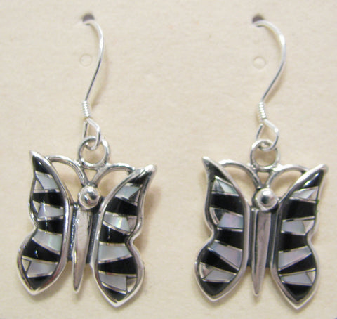 Butterfly Earrings Sterling Silver Black Onix and Mother Pearl Inlay TSC026