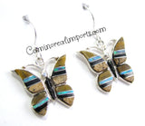 Sterling Silver Multi Stone Inlay Butterfly Earrings TSC051