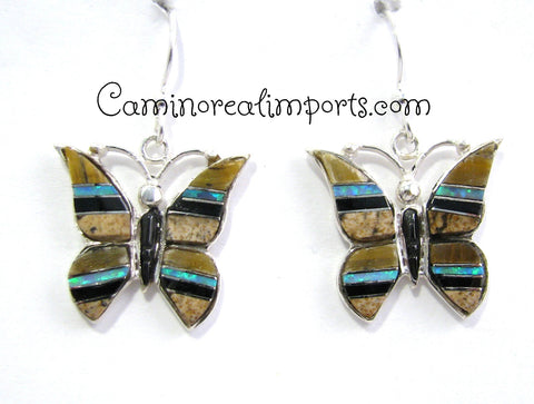 Sterling Silver Multi Stone Inlay Butterfly Earrings TSC051