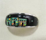 Black onyx and Opal Ring Sterling Silver   size 9 TSC041