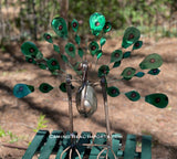 Metal Rock Rocking Peacock Double Feather Yard Garden Ornament  MTPCDFL003