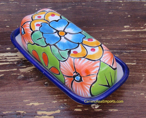 TALAVERA POTTERY BUTTER DISH HAND PAINTED SM TBDS001
