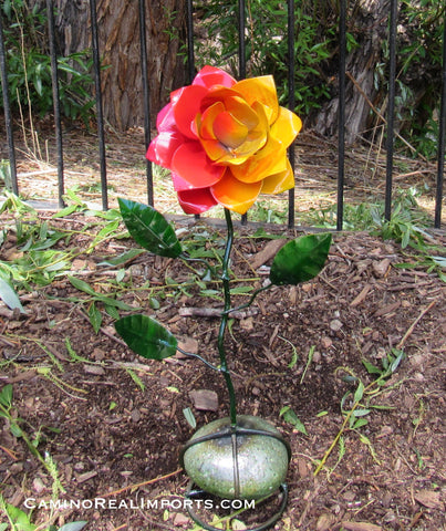 YARD ART METAL ROSE FLOWER SCULPTURE MFLW001