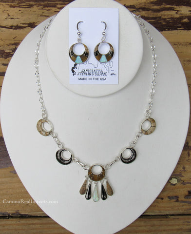 Sterling Silver Set Multi Stone Necklace and Matching Earring Set SSMES002