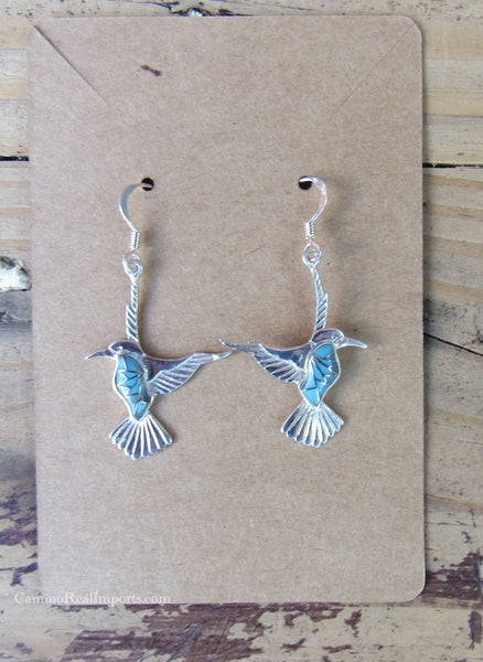 Hummingbird Sterling Silver Earrings Spiny Oyster and Opal Inlay STER001