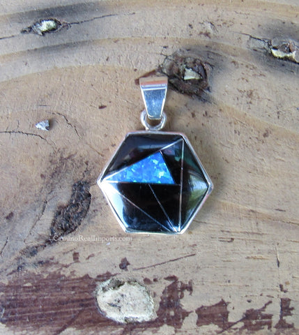 Sterling Silver Black Onyx and Opal Pendant STSP005