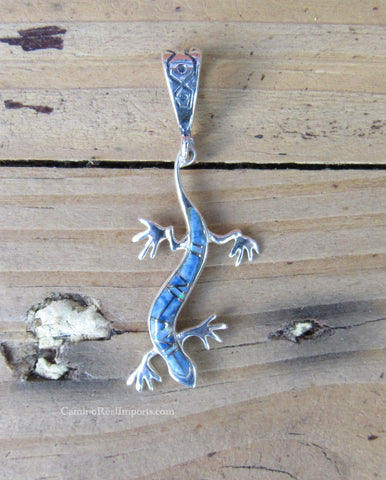 Sterling Silver Lizard Turquoise and Opal Pendant STSP003