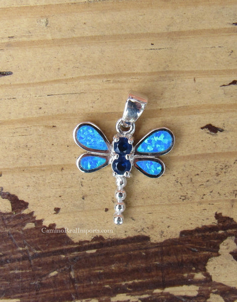 Sterling Silver Blue Topaz and Opal Dragonfly Pendant STSP0032