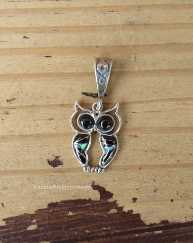 Sterling Silver Black Onyx and Opal Owl Pendant STSP0033