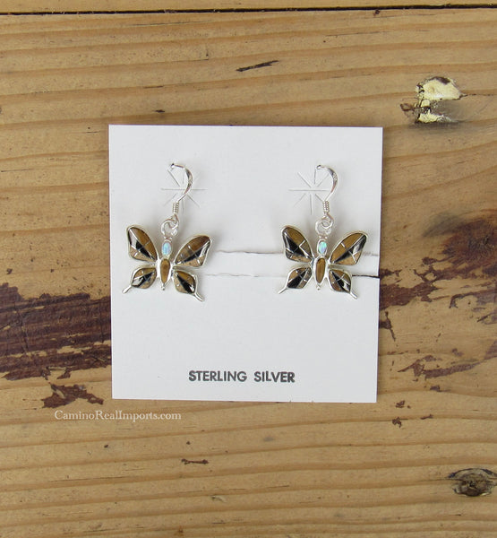 Sterling Silver Butterfly Black Onyx and Onyx Inlay Earrings STER014