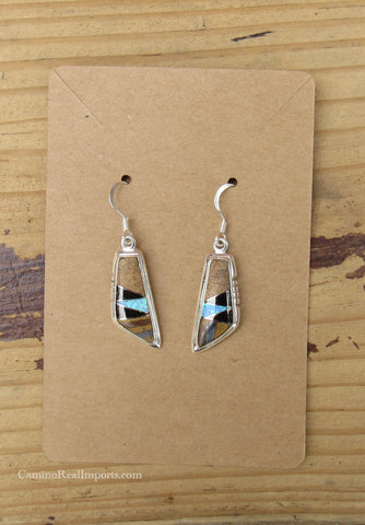 Sterling Silver Onyx, Black Onyx, and Opal Inlay Earrings STER025