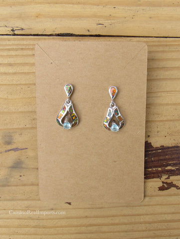 Sterling Silver Topaz and Opal Inlay Post Earrings STER029