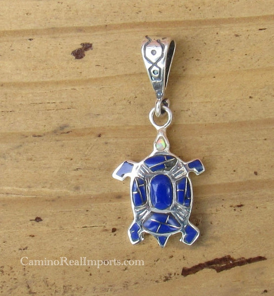 Sterling Silver Lapis Lazuli Inlay Turtle Pendant STSP0047